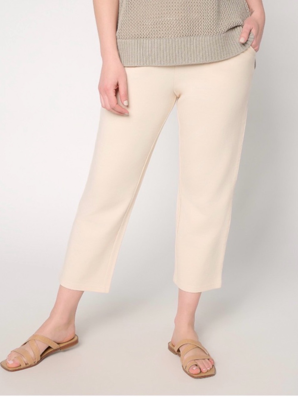 Belle by Kim Gravel Petite French Terry Yacht Club Cropped Pant Sz XL Sand Dolla